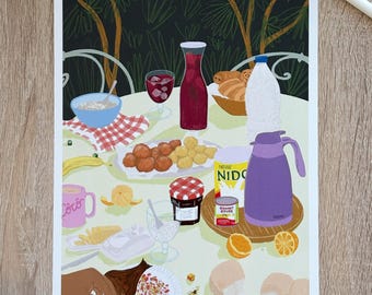 Söndagsbrunch i Cocody – Frukostposter, afrikansk köksväggkonst, matillustration från Elfenbenskusten