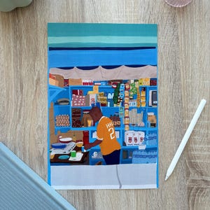 African Art Print: Ivorian Street Scene Illustration