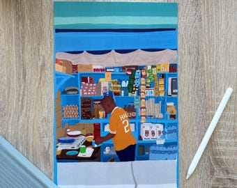 Afrikanskt konsttryck: Ivoriansk gatubildillustration