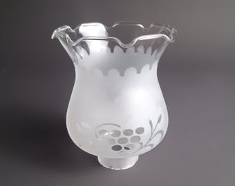 Clear and Frosted Glass Chimney Etched "Grapes and Vine" 1.65" (42 mm) Fitter