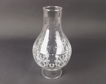 Diana Style Decorated Clear Glass Chimney "Wreaths and Torches" 3" Fitter
