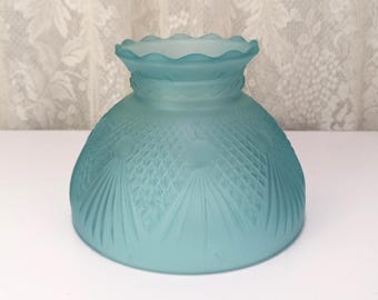 Team Green Glass Diamond Quilt Student or Oil Lamp Shade 8" Fitter