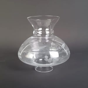 Paralume in vetro trasparente con decorazioni incise di spighe di grano e foglie, attacco da 48 mm (1,9").