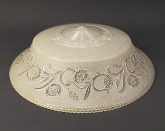 Pantalla de lámpara de techo Art Déco antigua de 17 pulgadas, de cristal grueso color crema, con montaje de 3 cadenas.