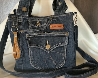 Upcycled Denim Handbag Tote with Crossbody Strap