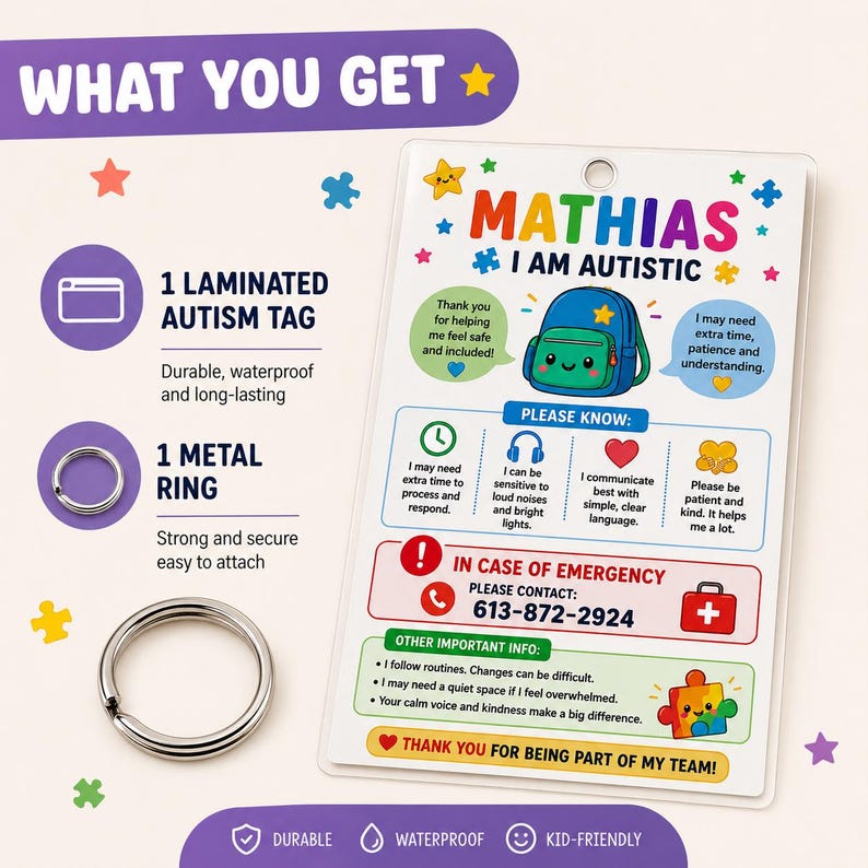 Autism Awareness Safety Tag, Emergency Contact ID for Kids, Medical ...