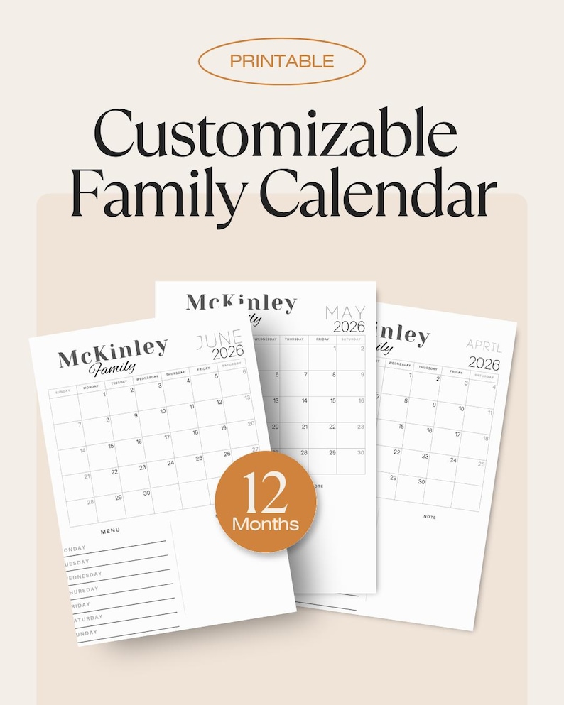 2026 Family Wall Calendar 2026 Customizable Family Calendar Monthly