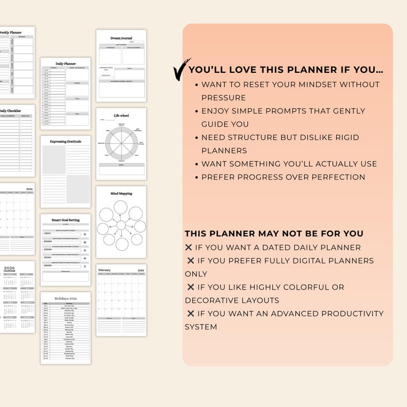 2026 Reset Planner Printable Vision Board, Wellness & Mindset Planner ...