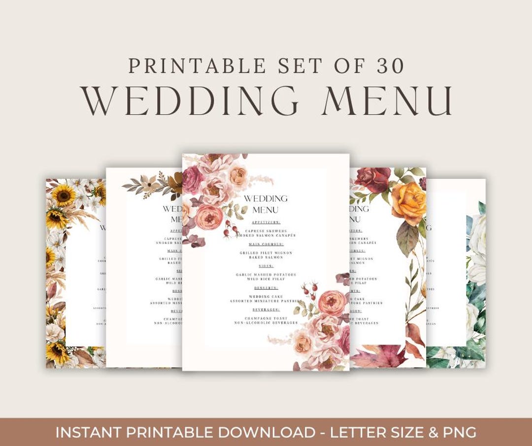 Template Wedding Menu Reception Menu Printable Customized Menu for ...