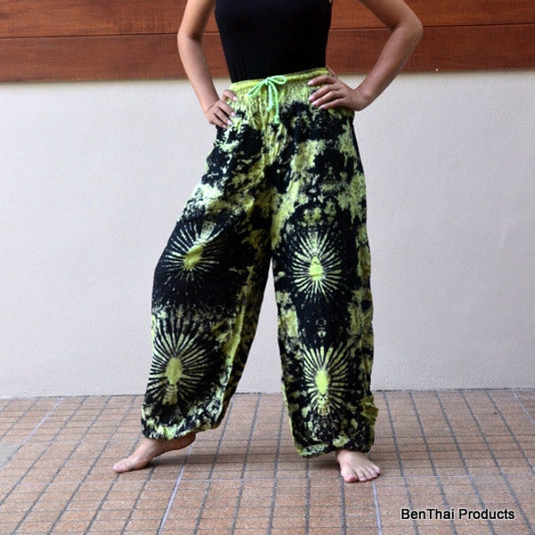 Colorful Tie Dye Pants Hippie Pant Hobo Pants Gypsy Harem Pants Boho Pants Festival pants Thai pants Green Black OOAK TDPG-2