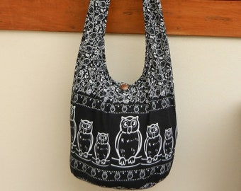 Búho algodón hippie Hobo Sling bolso bandolera bolso mensajero en gris rosa caqui azul ciruela/usted elige color