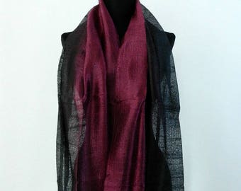 2 tono 100 % tailandés crudo pura seda bufanda chal envoltura 24x62" hecho a mano comercio justo grande en negro Merlot TT31