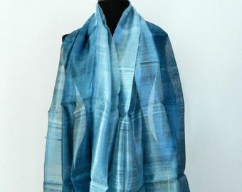 2 Tone 100 % Pure Raw Thai Silk Scarf Shawl Wrap 24"x 62" Handmade Fair Trade Large in Steel Blue TT32