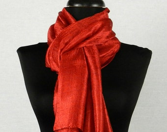 Bufanda de seda pura cruda tailandesa 12x62 " largo bufanda cuello bufanda pañuelo a mano teitada en rojo rojo pequeño R25