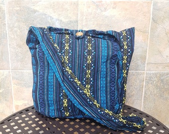 Hand Woven Cotton Bag Purse Hobo Hippie Sling Crossbody Messenger IKAT Top Zip Lined A102