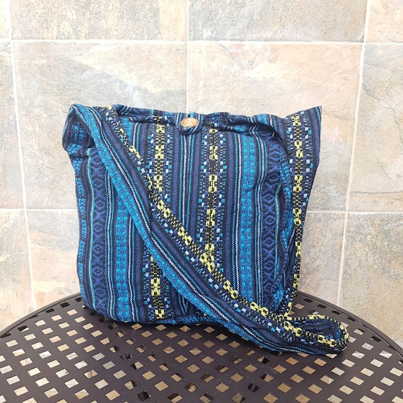 Hand Woven Cotton Bag Purse Hobo Hippie Sling Crossbody Messenger IKAT Top Zip Lined A102