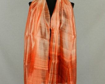 Bufanda de seda pura cruda 100 % tailandesa de 2 tonos, chal, 24 x 62 pulgadas, grande, hecho a mano, comercio justo en naranja TT24