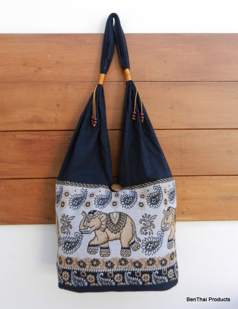 Thai Cotton Shoulder Bag Elephant Parade Purse Handbags Sand Etsy