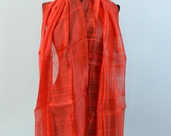 100 % Pure Raw Thai Silk Scarf Shawl Wrap 24"x 62" Large Handmade Fair Trade in Fire Red H40
