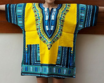 Camisas Dashiki amarillas, camisas africanas, camisa unisex africana, camisa de Kenia, camisa de tela de algodón, tradicional africano