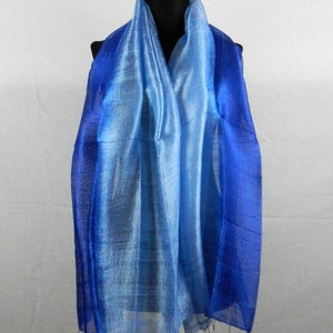 2 Tone 100 % Pure Raw Thai Silk Scarf Shawl Wrap 24&quot;x 62&quot; Large Unisex in Blue TT1