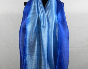 2 Tono 100 % Puro Crudo Seda Tailandesa Chal Envoltura 24"x 62" Unisex grande en azul TT1