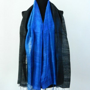 2 Tone 100 % Pure RawThai Silk Scarf Shawl Wrap 24&quot;x 62&quot; Large in Blue Black Gift Unisex TT28