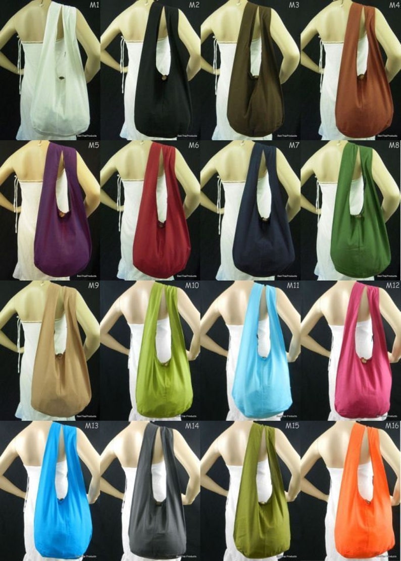 Cotton Bag Purse Crossbody Messenger Sling Thai Monk Buddha Hobo Hippie Medium You Pick Color
