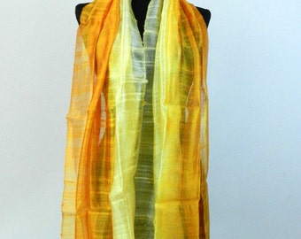 2 Tone 100 % Thai Raw Pure Silk Scarf Shawl Wrap  24"x62" Large in Yellow Gold TT36