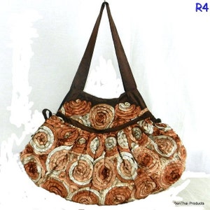 Hippie Hobo bolso de hombro bolso floral roseta tailandesa seda satén mujer bolso / 6 colores para elegir imagen 4