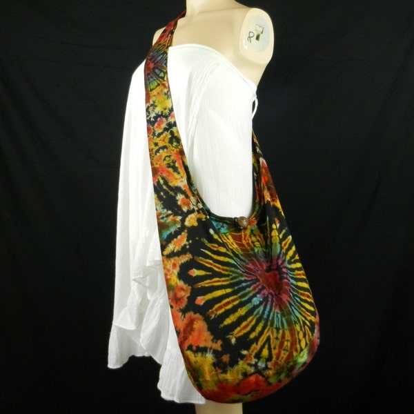 Red Heart Tie Dye Bag Purse Hobo Hippie Sling Crossbody Messenger Classic Top Zip  OAK VK14