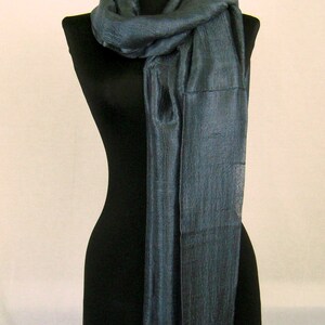 100 % Pure Raw Thai Silk Scarf Shawl Wrap  24"x 62" Large Handmade Gunmetal Grey H20