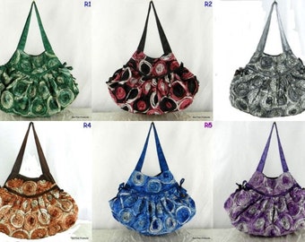 Hippie Hobo Shoulder Bag Purse Floral Rosette Thai Silk Satin Women Handbag / 6 Colors to pick