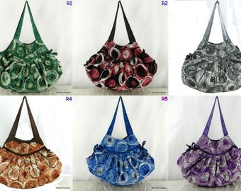 Hippie Hobo Shoulder Bag Purse Floral Rosette Thai Silk Satin Women Handbag / 6 Colors to pick