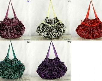 Hippie Hobo Shoulder Bag Purse Velvet Swirl Thai Silk Satin Women Handbag
