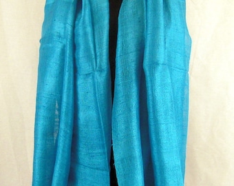 100 % Pure Raw Silk Scarf Shawl Wrap  24"x 62" Large in Sky Blue H12