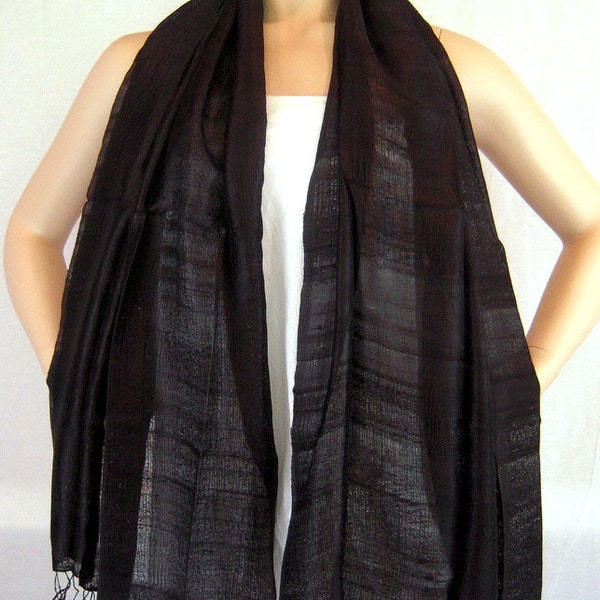 100 % Pure Raw Thai Silk Scarf Shawl Wrap  24"x 62" Large in Black H18