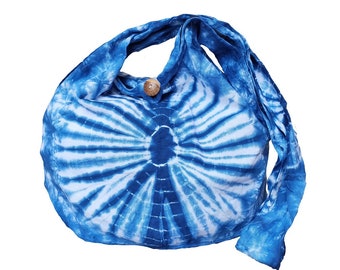 Indigo Blue Firework Tie Dye Bag Purse Sling Messenger Crossbody Buddha Hobo Hippie Top Zip XL OAK IG1