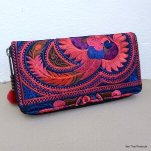Carteiras tradicionais Hmong, bolsa étnica Hmong, bolsa bordada, bolsa da tribo das colinas, bolsa clutch feita à mão, vermelho Borgonha WL6
