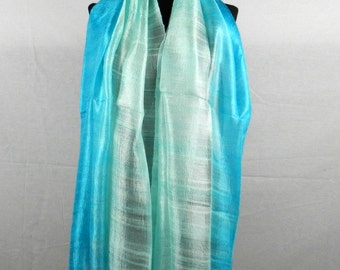 2 Tono 100 % pura bufanda de seda tailandesa cruda chal envoltura 24 "x 62" grande en azul irlandés turquesa TT4