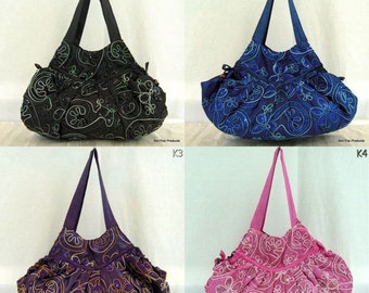 Hippie Hobo Shoulder Bag Purse Floral Embroidered Thai Silk Satin Sequin Handbag