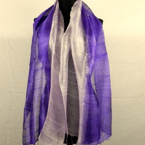 2 Tone 100 % Pure Raw Thai Silk Scarf Shawl Wrap  24&quot;x 62&quot; Large in Purple TT14