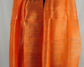 Bufanda de seda tailandesa cruda 100 % pura, chal, 24 "x 62" grande en naranja H5