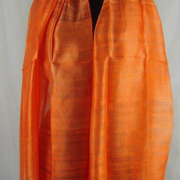 100 % Pure Raw Thai Silk Scarf Shawl Wrap  24"x 62" Large in Orange H5