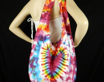 Pink Heart Tie Dye Bag Purse Hobo Hippie Sling Crossbody Messenger Classic Top Zip OAK XL VZ18