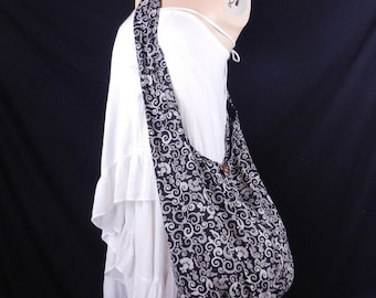 Thai Cotton Hippie Hobo Sling Crossbody Bag Messenger Purse Floral Mosaic Black MO1