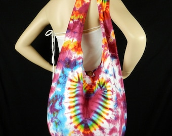 Pink Heart Tie Dye Sling Bag Purse Hobo Hippie Messenger Crossbody Classic OAK XL Top Zip VZ18
