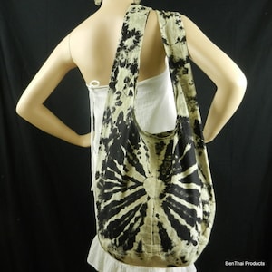 Black Tie Dye Bag Purse Sling Messenger Crossbody bag Buddha Hobo Hippie Celebrity Top Zip OAK VJ14
