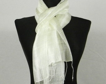 100 % Pure Raw Thai Silk Scarf  12"x 62" Long Scarf Hand-dyed Natural White R2 Small