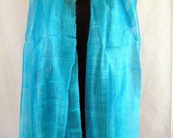 100 % Pure Raw Thai Silk Scarf Shawl Wrap  24"x 62" Large Handmade in Turquoise H9